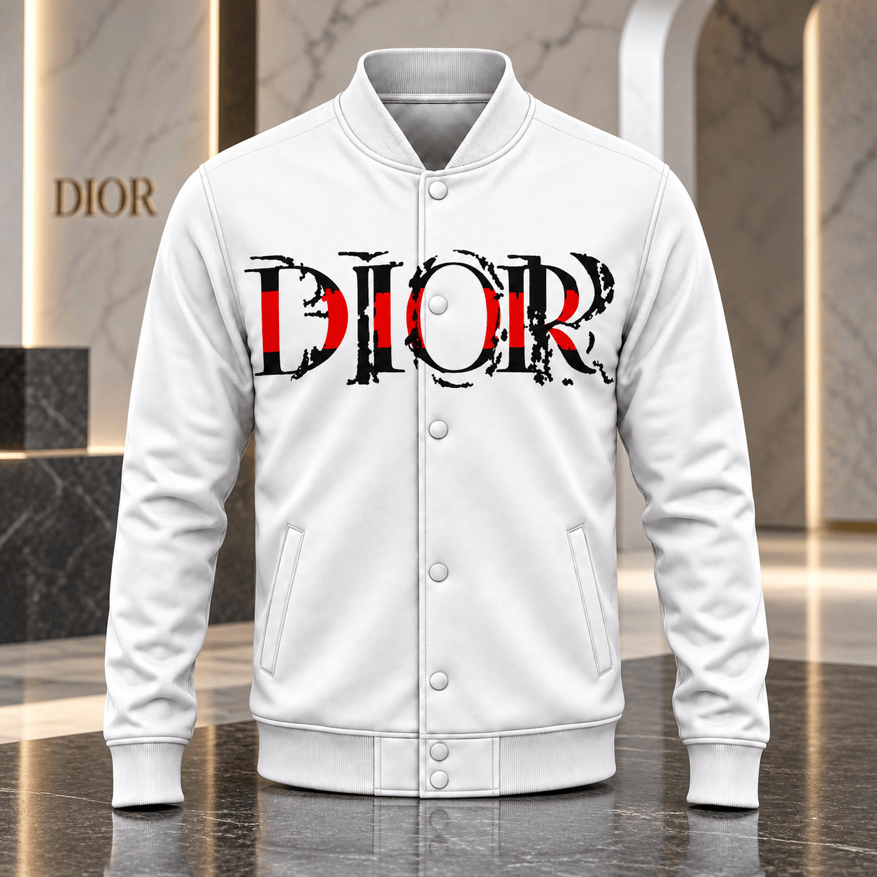 Dior | Distressed Logo Stripe Baseball Jacket Christmas 2026 Edition