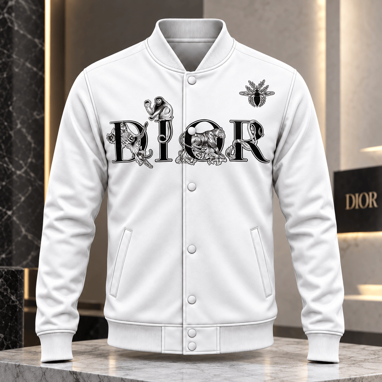 Dior | Menagerie Lettering Print Baseball Jacket Christmas 2026 Edition