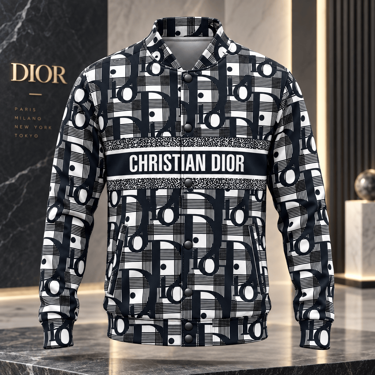 Dior | Geometric Monogram Grid Baseball Jacket Christmas 2026 Edition