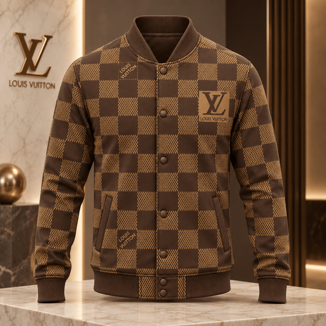 Louis Vuitton | Brown Checkerboard Print Baseball Jacket Black Friday 2026 Collection