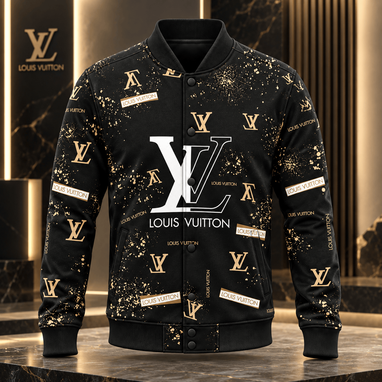 Louis Vuitton | Gold Splatter Monogram Baseball Jacket Black Friday 2026 Collection