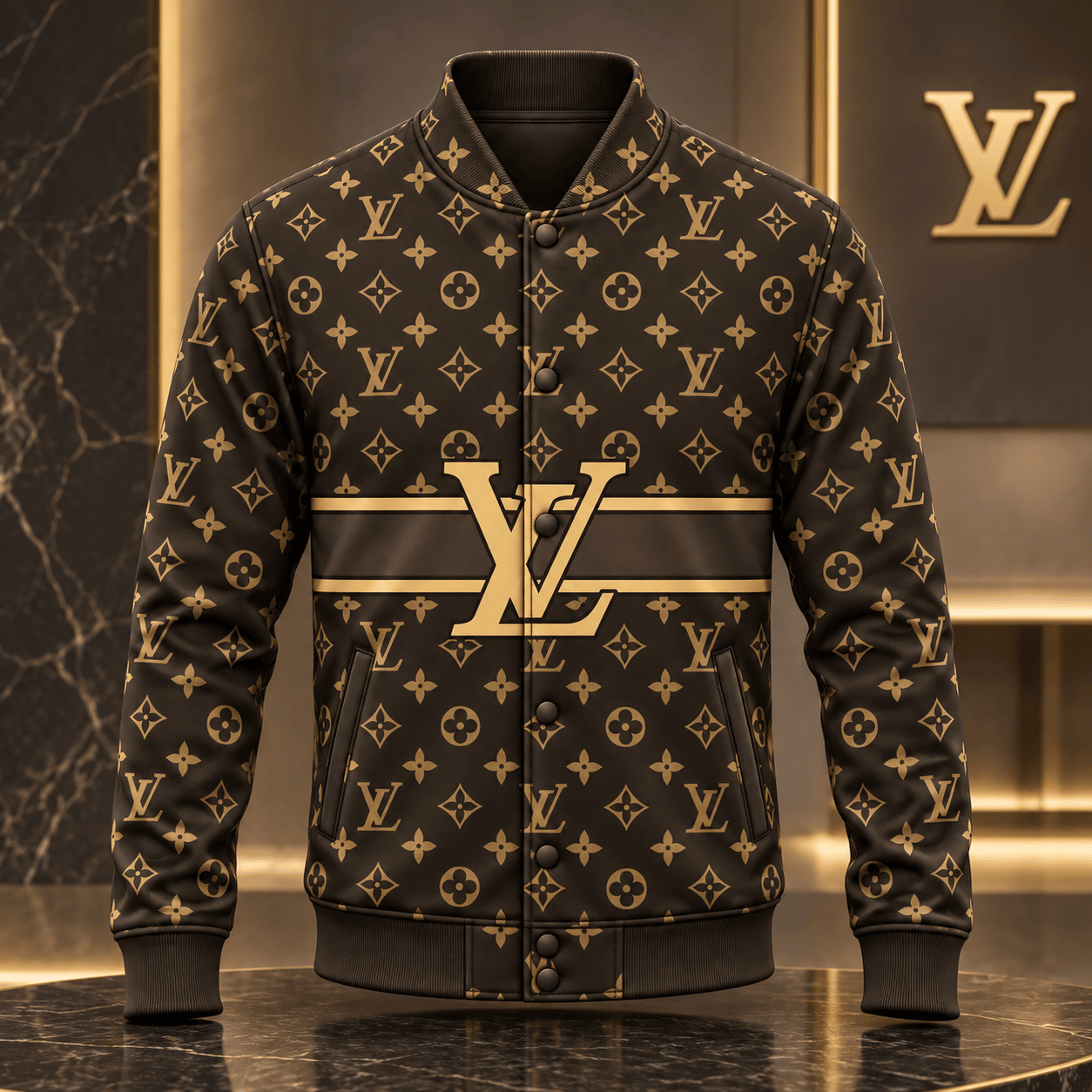 Louis Vuitton | Golden Monogram Stripe Baseball Jacket Year-End 2026 Collection