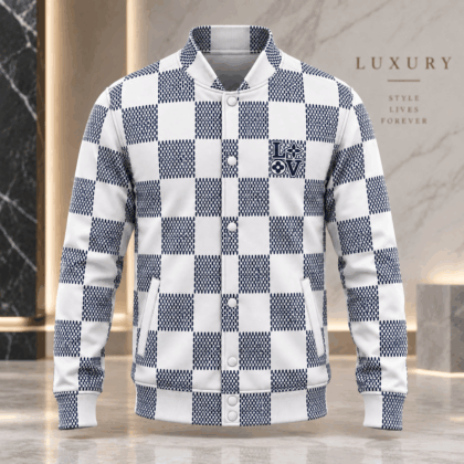 Louis Vuitton | Navy Textured Checkerboard Baseball Jacket Year-End 2026 Collection