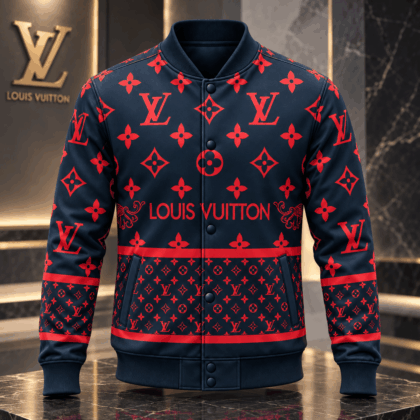 Louis Vuitton | Crimson Monogram Panel Print Baseball Jacket Year-End 2026 Collection