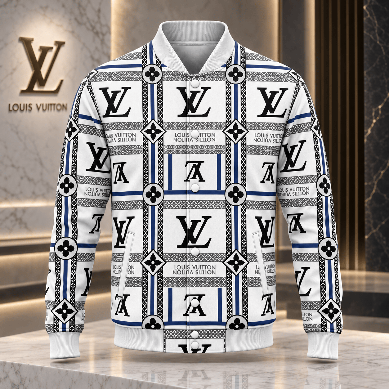 Louis Vuitton | Monogram Grid Print Baseball Jacket Year-End 2026 Collection