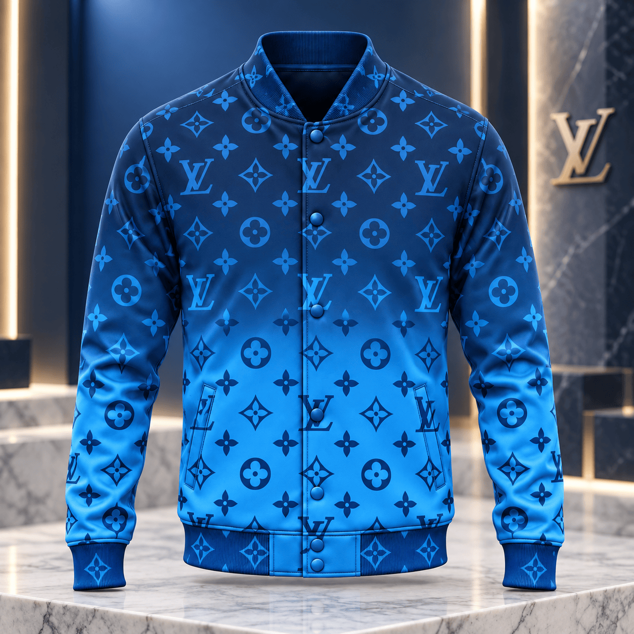 Louis Vuitton | Blue Ombré Monogram Baseball Jacket Year-End 2026 Collection