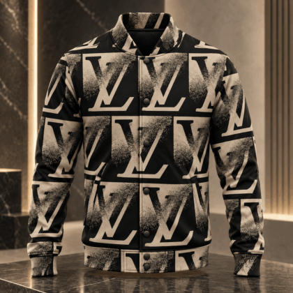 Louis Vuitton | Distressed Oversized Initial Print Baseball Jacket Year-End 2026 Collection