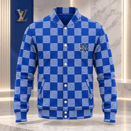 Louis Vuitton | Cobalt Woven Checkerboard Baseball Jacket Year-End 2026 Collection