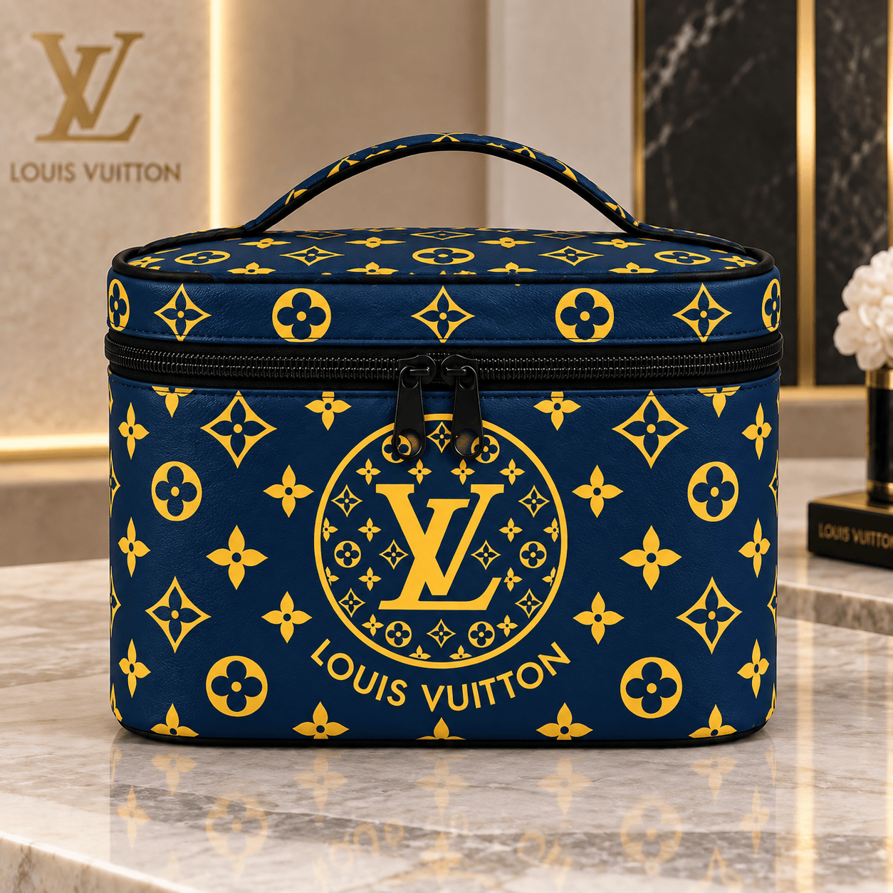 Louis Vuitton | Navy Gold Monogram Medallion Cosmetic Bag Fall 2026 Collection