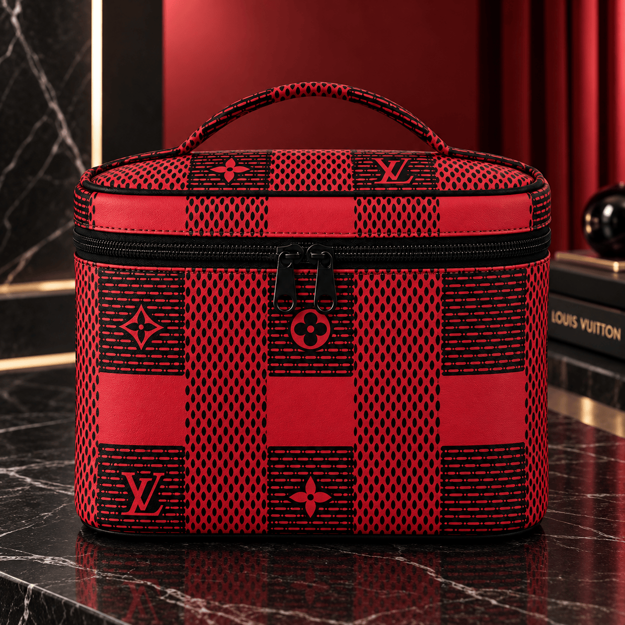Louis Vuitton | Red Monogram Check Print Cosmetic Bag Fall 2026 Collection