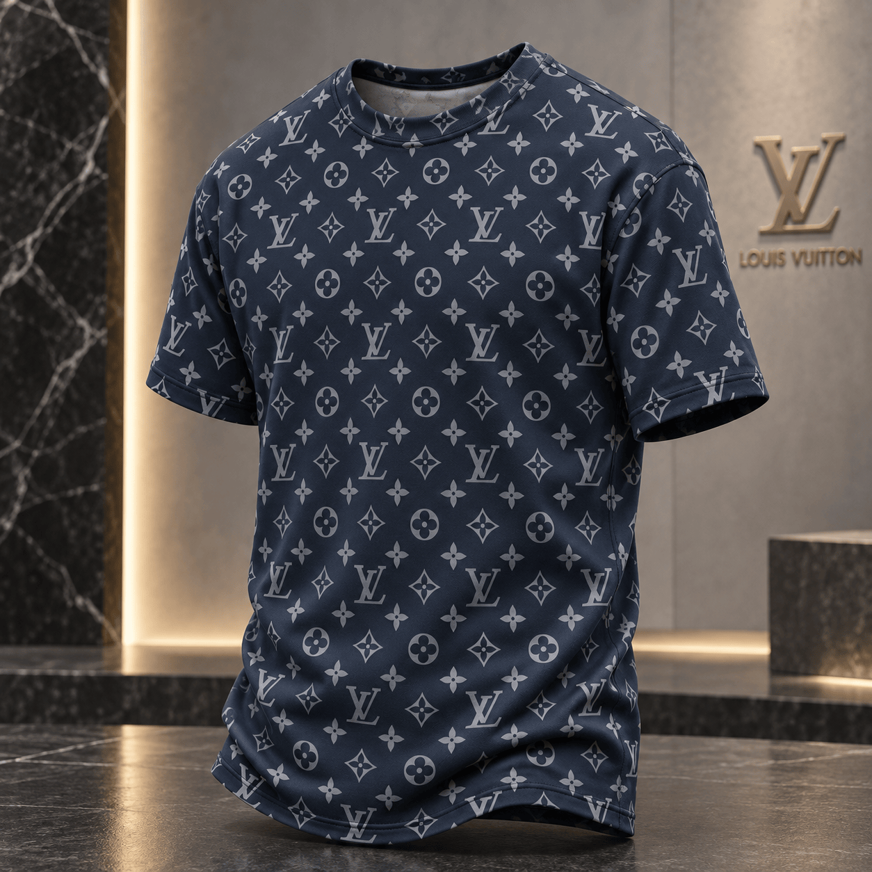 Louis Vuitton | Navy Monogram Print T-Shirt Winter 2026 Collection