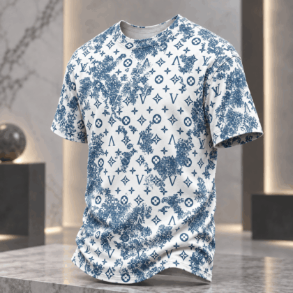 Louis Vuitton | Distressed Blue Monogram Print T-Shirt Winter 2026 Collection