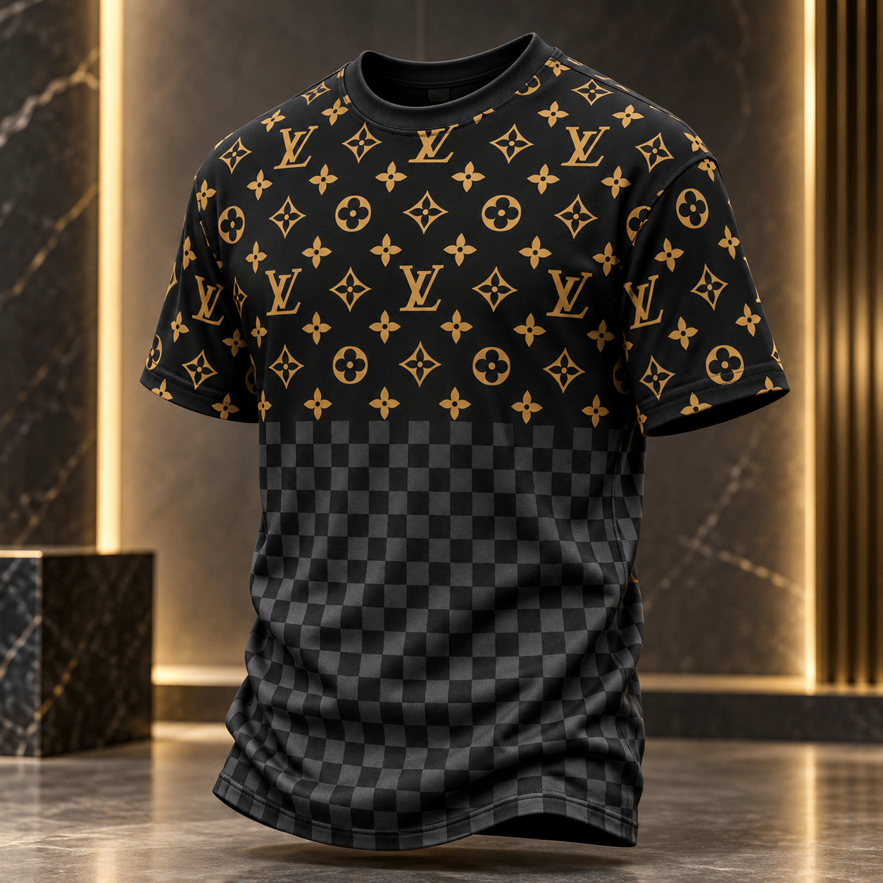 Louis Vuitton | Gold Monogram Checkerboard T-Shirt Winter 2026 Collection