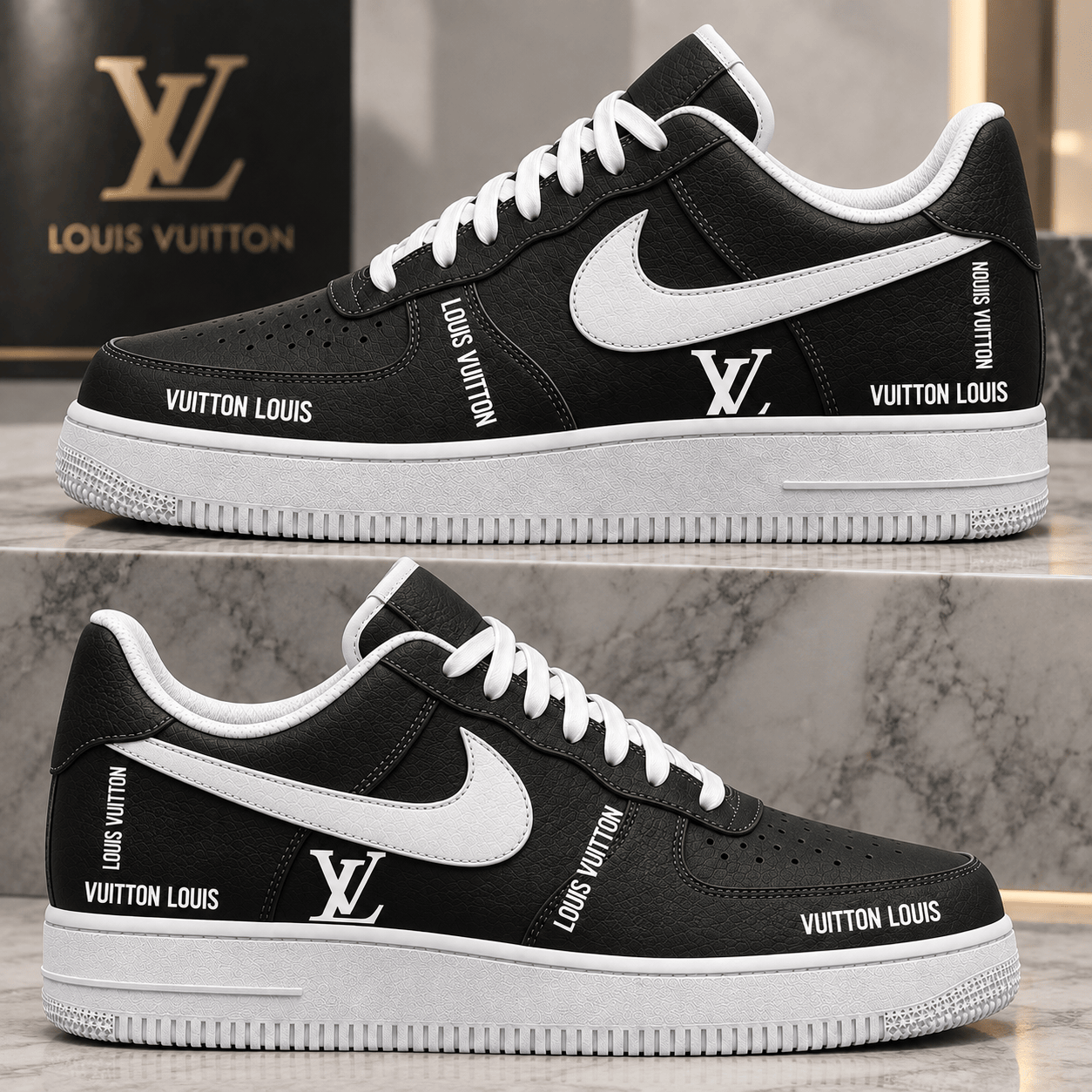 Louis Vuitton | Black Monogram Typography Sneakers Winter 2026 Collection
