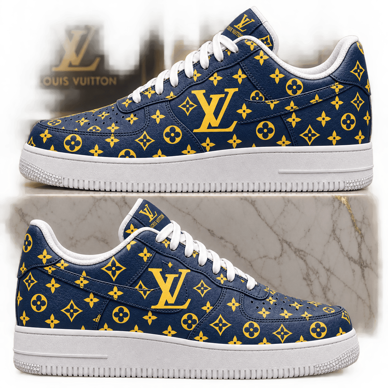 Louis Vuitton | Navy Gold Monogram Sneakers Winter 2026 Collection