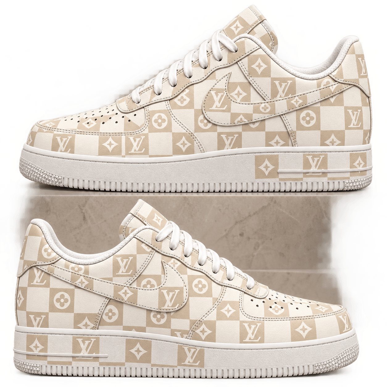 Louis Vuitton | Cream Monogram Checkerboard Sneakers Winter 2026 Collection