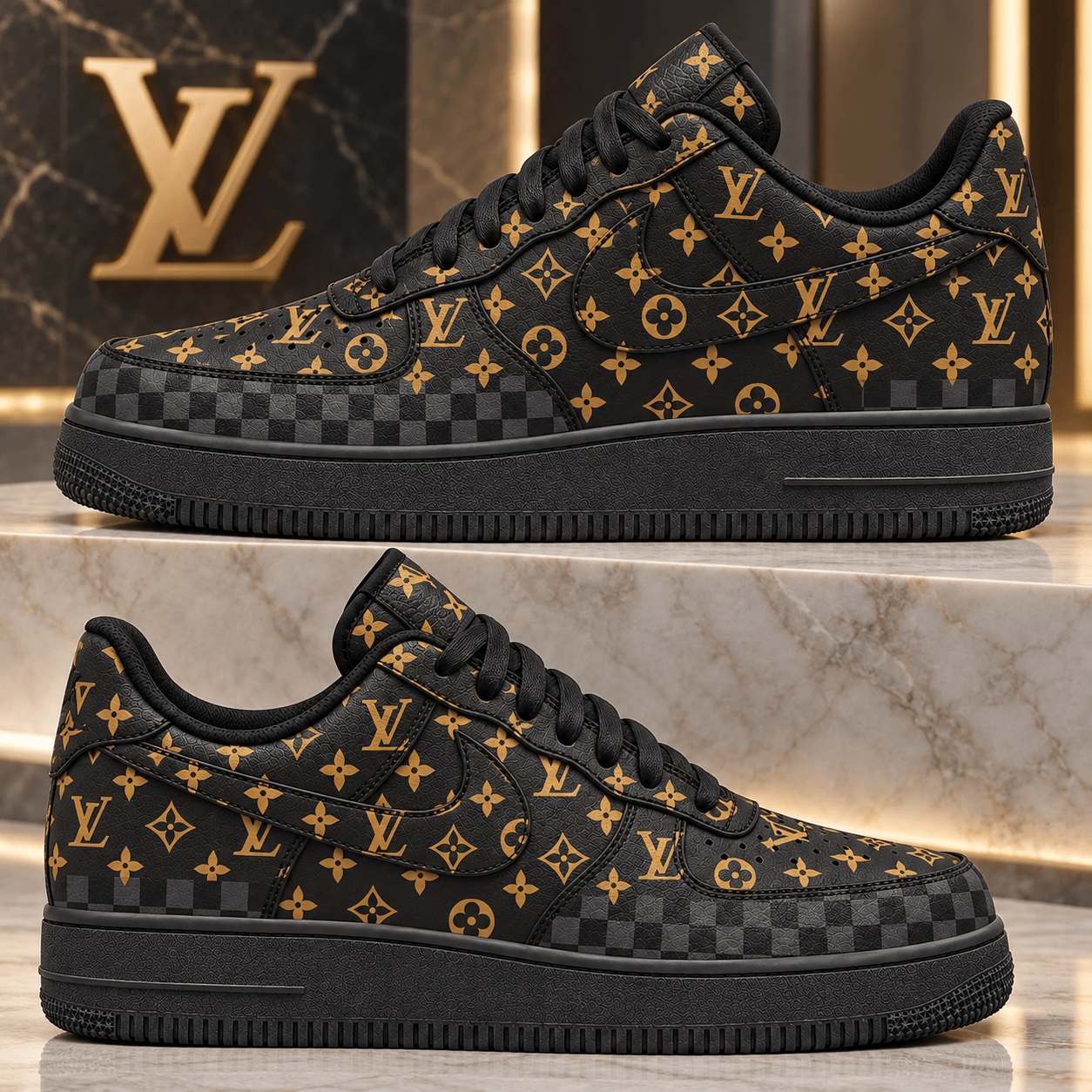 Louis Vuitton | Gold Monogram Checkerboard Sneakers Winter 2026 Collection