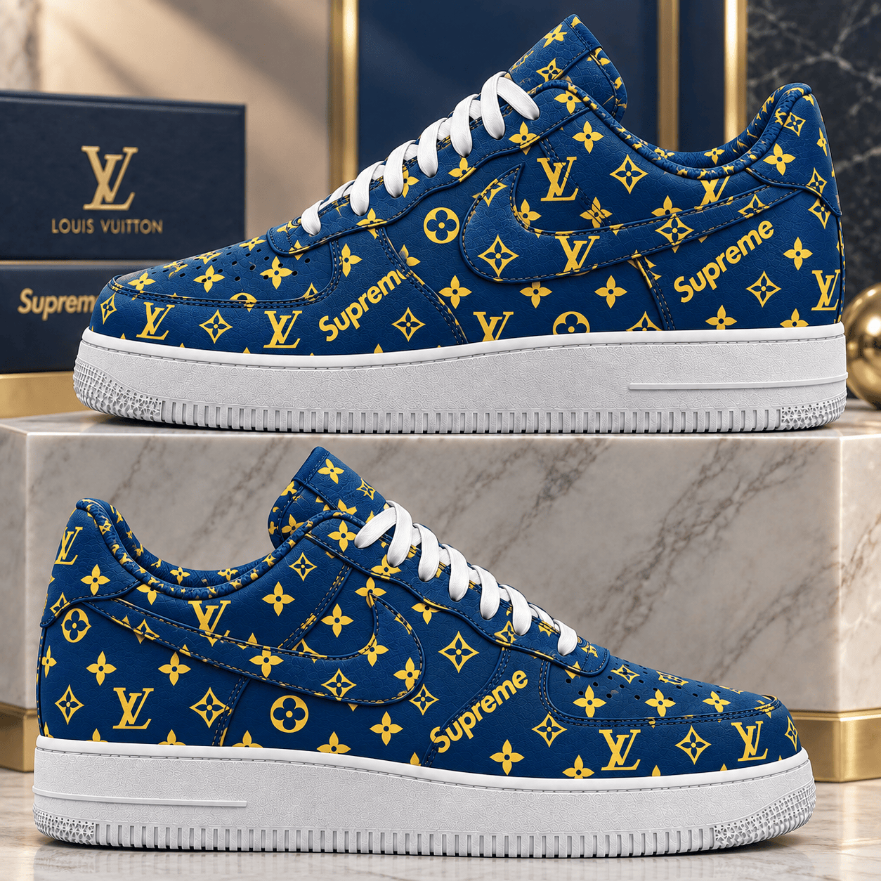 Louis Vuitton | Royal Blue Gold Monogram Sneakers Winter 2026 Collection