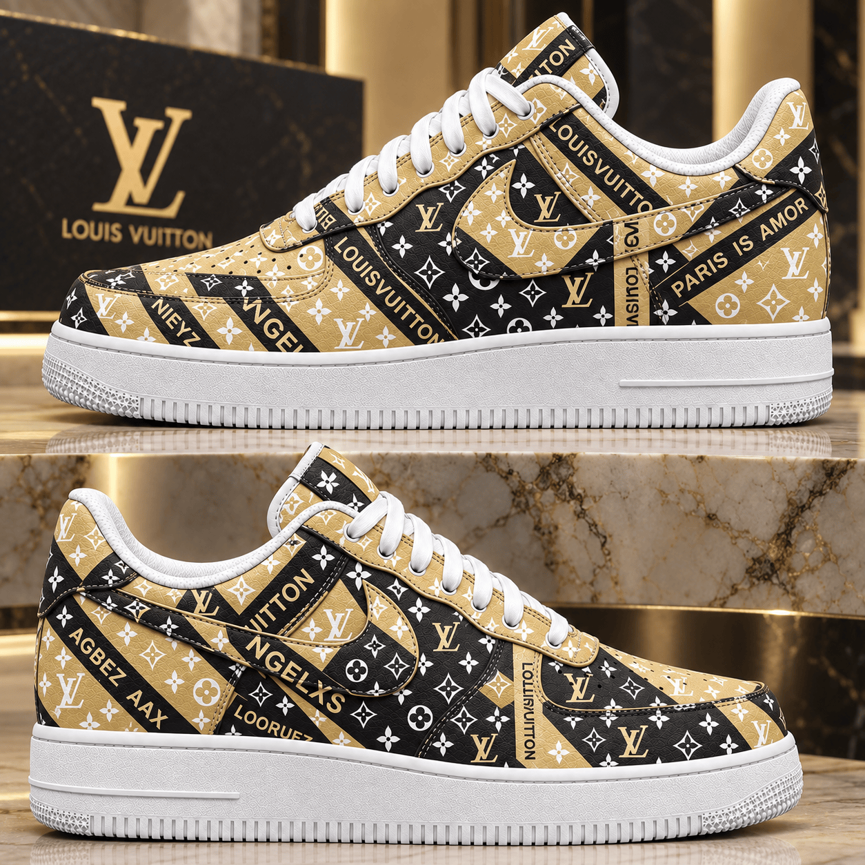 Louis Vuitton | Black Gold Monogram Stripes Sneakers Fall 2026 Collection