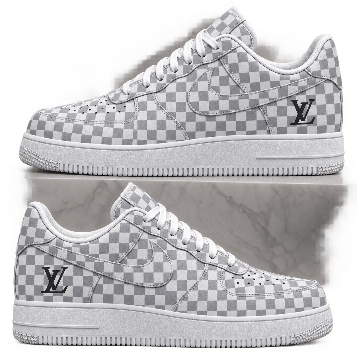 Louis Vuitton | Silver Checkerboard Print Sneakers Winter 2026 Collection