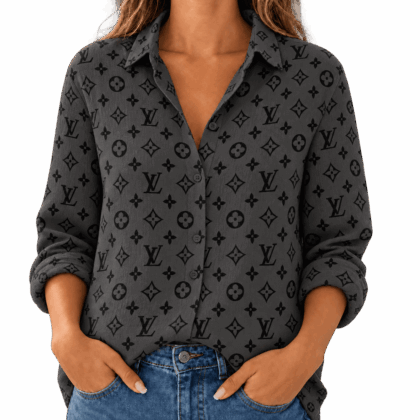 Louis Vuitton | Charcoal Monogram Print Linen Shirt Fall 2026 Collection
