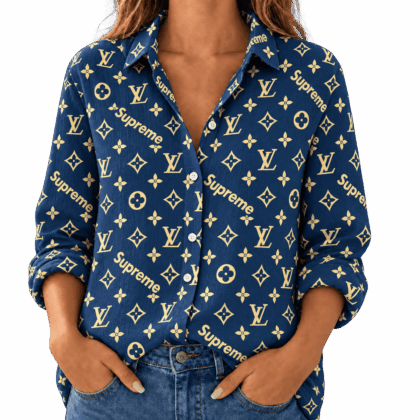 Louis Vuitton | Navy Gold Monogram Print Linen Shirt Fall 2026 Collection