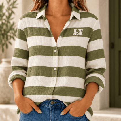 Louis Vuitton | Olive Rugby Stripe Linen Shirt Winter 2026 Collection