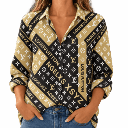 Louis Vuitton | Black Gold Monogram Collage Linen Shirt Winter 2026 Collection