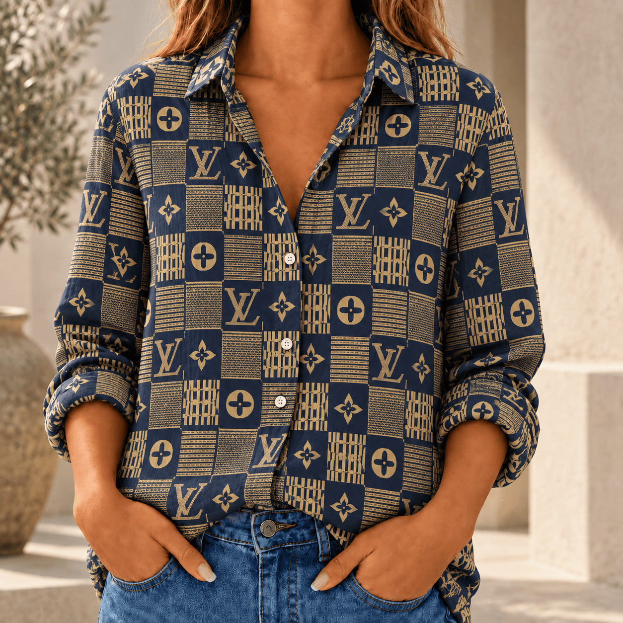 Louis Vuitton | Monogram Patchwork Print Linen Shirt Winter 2026 Collection