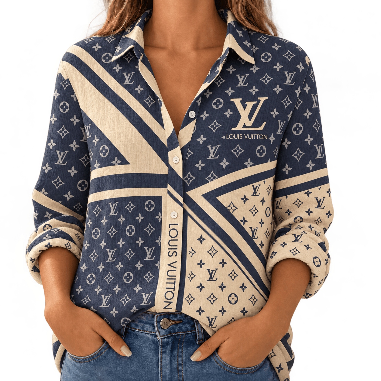 Louis Vuitton | Monogram Geometric Scarf Print Linen Shirt Winter 2026 Collection