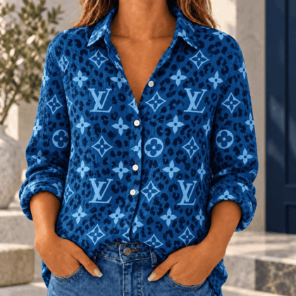 Louis Vuitton | Blue Leopard Monogram Linen Shirt Fall 2026 Collection