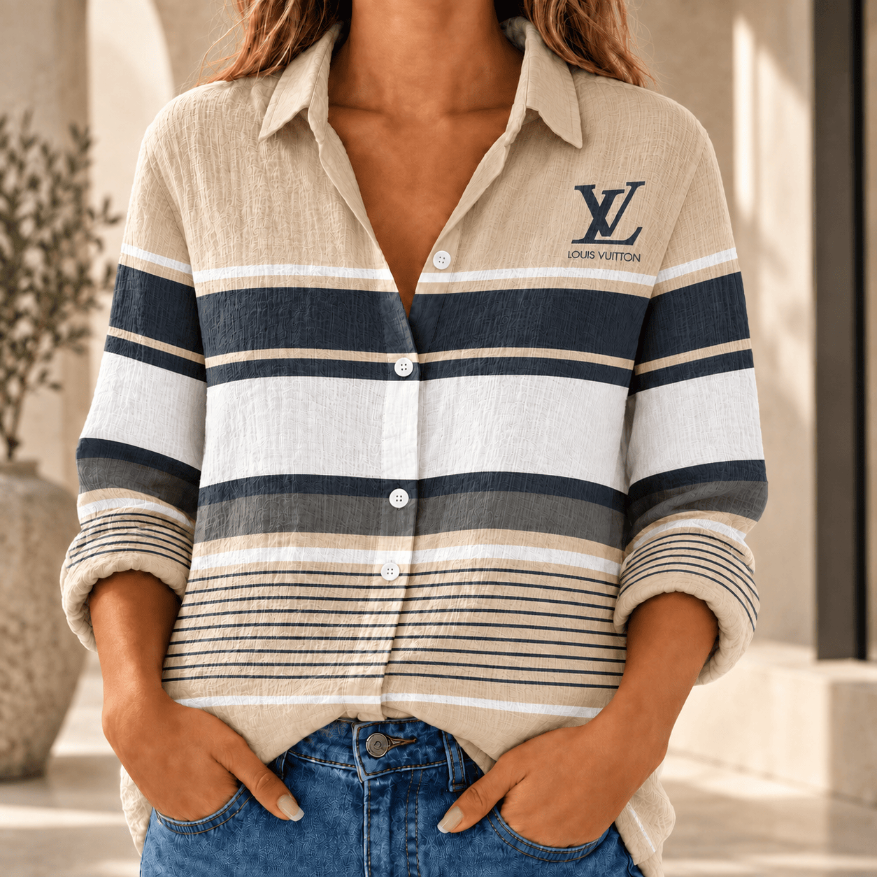 Louis Vuitton | Nautical Colorblock Stripe Linen Shirt Winter 2026 Collection