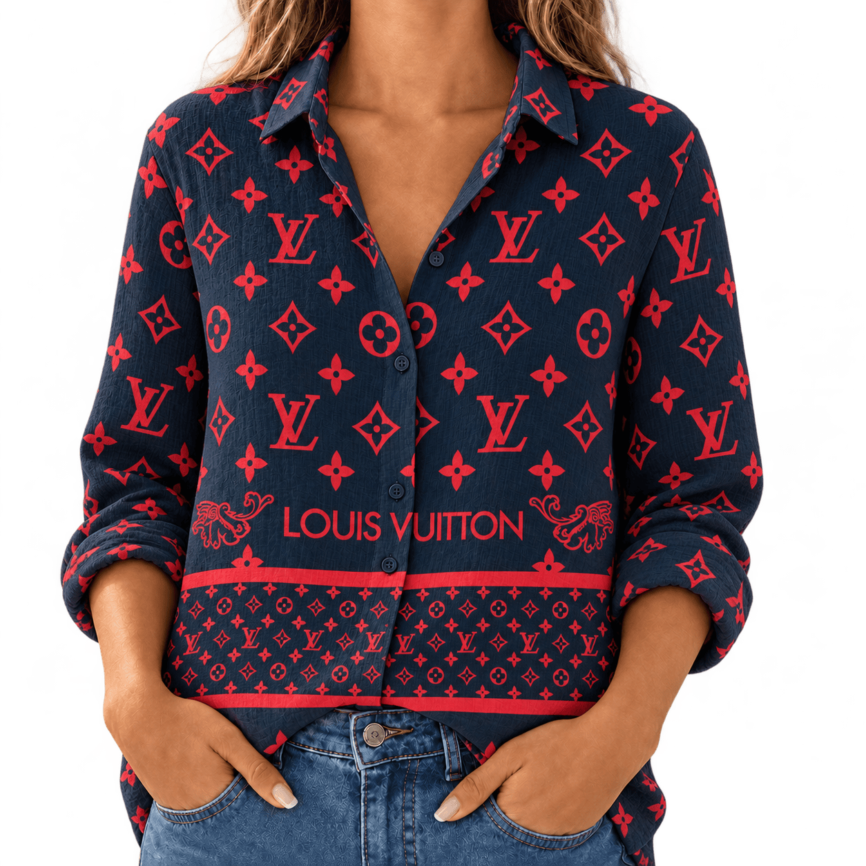 Louis Vuitton | Crimson Monogram Border Linen Shirt Winter 2026 Collection