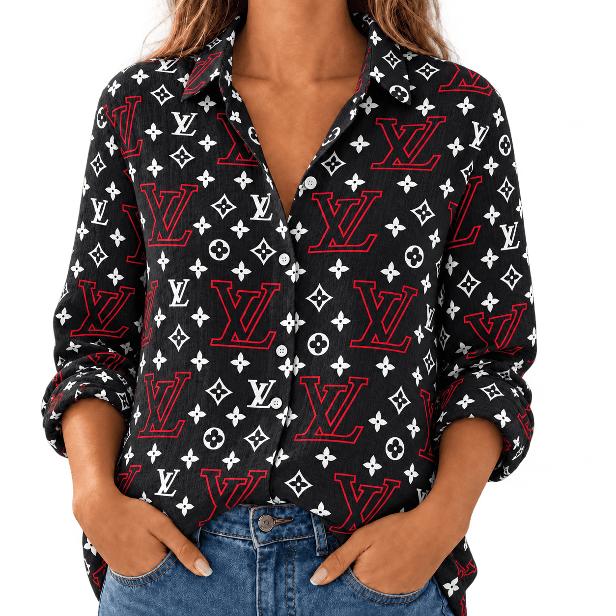 Louis Vuitton | Red Outline Monogram Linen Shirt Winter 2026 Collection