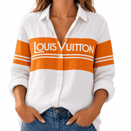 Louis Vuitton | Orange Logo Stripe Linen Shirt Fall 2026 Collection