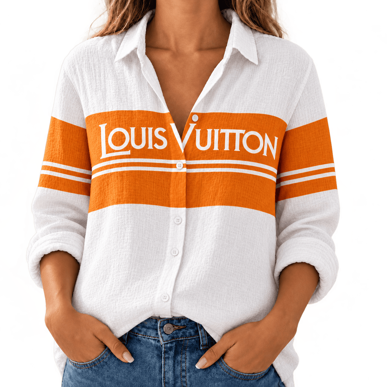 Louis Vuitton | Orange Logo Stripe Linen Shirt Fall 2026 Collection