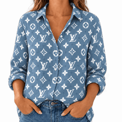 Louis Vuitton | Sky Blue Monogram Print Linen Shirt Winter 2026 Collection