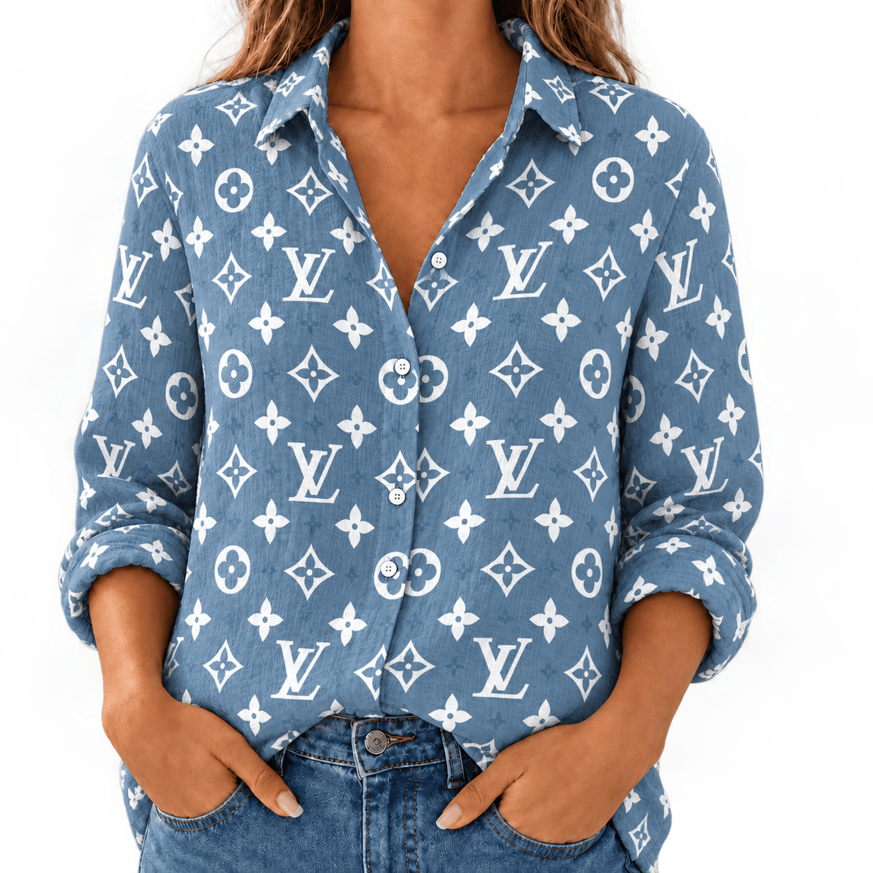 Louis Vuitton | Sky Blue Monogram Print Linen Shirt Winter 2026 Collection