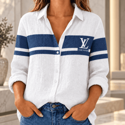 Louis Vuitton | Navy Varsity Stripe Linen Shirt Winter 2026 Collection