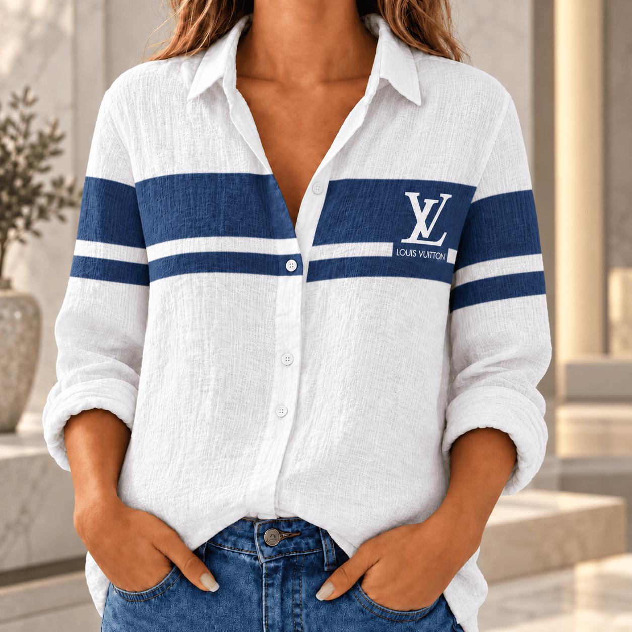Louis Vuitton | Navy Varsity Stripe Linen Shirt Winter 2026 Collection