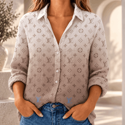 Louis Vuitton | Taupe Monogram Print Linen Shirt Winter 2026 Collection