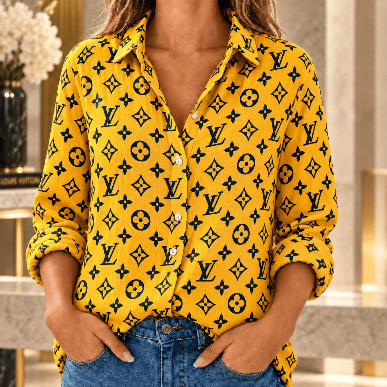 Louis Vuitton | Golden Oversized Monogram Linen Shirt Fall 2026 Collection