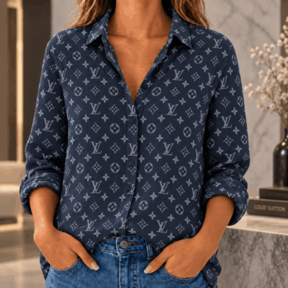 Louis Vuitton | Navy Monogram Print Linen Shirt Fall 2026 Collection