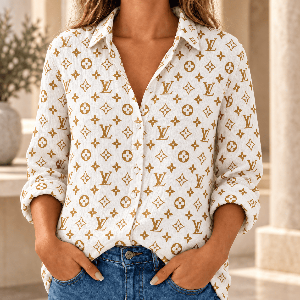 Louis Vuitton | Golden Monogram Print Linen Shirt Winter 2026 Collection