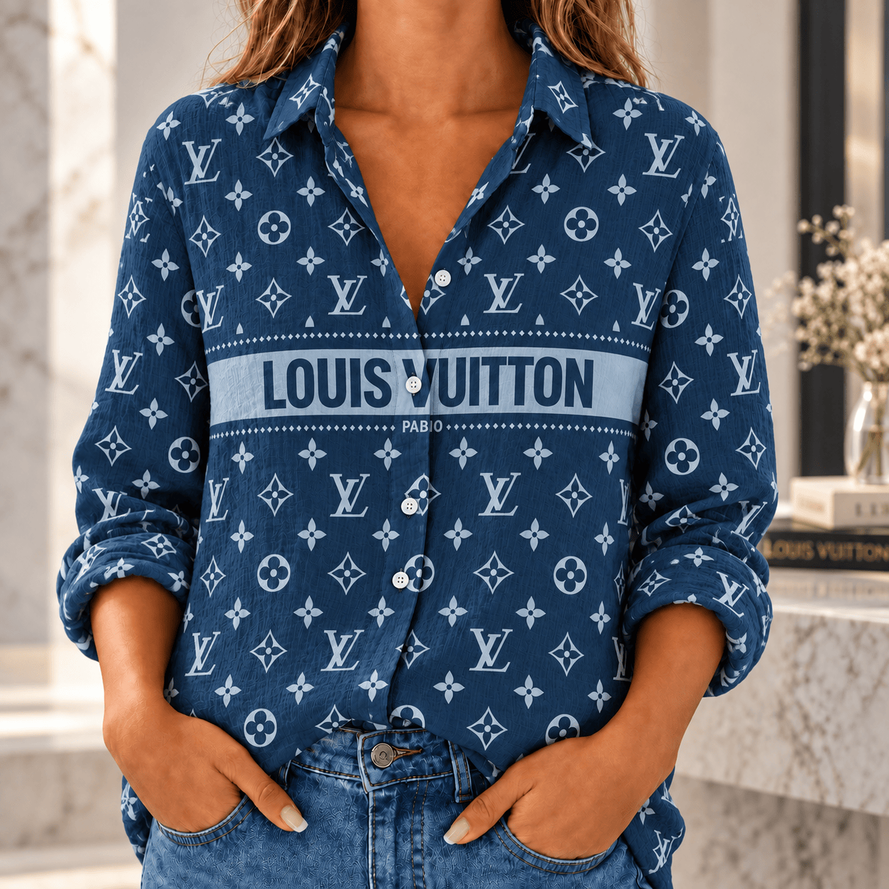 Louis Vuitton | Indigo Monogram Stripe Linen Shirt Winter 2026 Collection