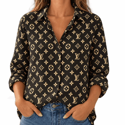 Louis Vuitton | Black Gold Monogram Print Linen Shirt Fall 2026 Collection