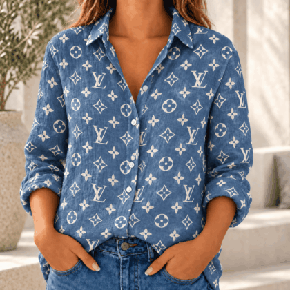 Louis Vuitton | Indigo Monogram Floral Print Linen Shirt Winter 2026 Collection
