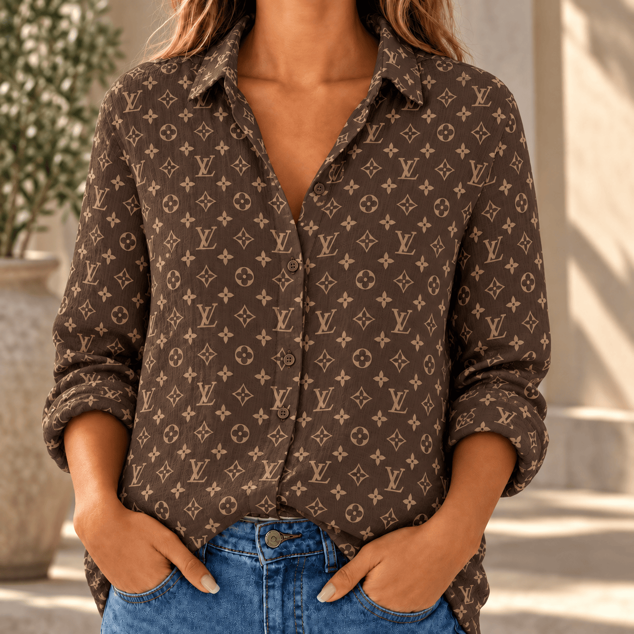 Louis Vuitton | Chocolate Monogram Print Linen Shirt Fall 2026 Collection
