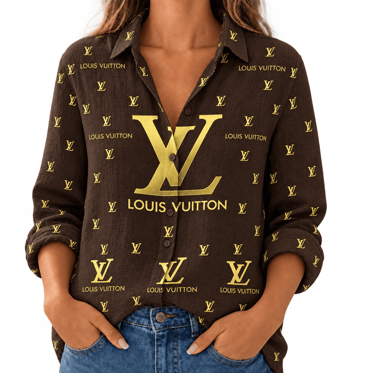 Louis Vuitton | Oversized Gold Monogram Linen Shirt Winter 2026 Collection