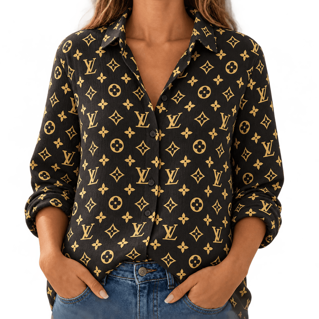 Louis Vuitton | Gold Monogram Print Linen Shirt Fall 2026 Collection